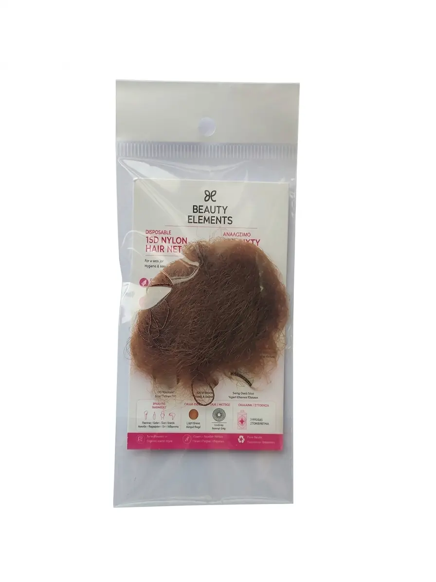 Latex-free 15D nylon hair net mesh in light brown color for food safety